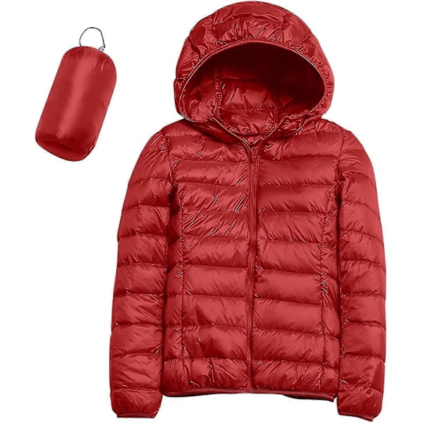 Lättvikts Dunjacka med Huva för Dam, Packbar Vadderad Jacka, Ultralätt Kort Dunjacka med Förvaringsväska från GuanGuan J-red X-Large