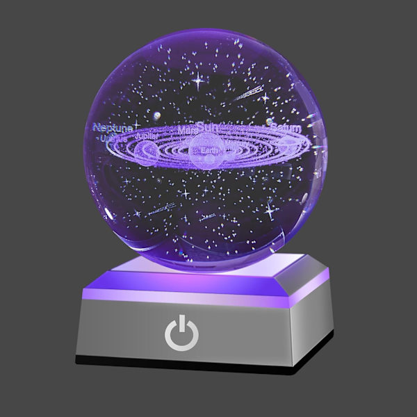 3D Solsystem Krystalbold Natlampe Multifarvet Decolamp til Videnskab Astronomi Rum, Thanksgiving Julegaveidéer