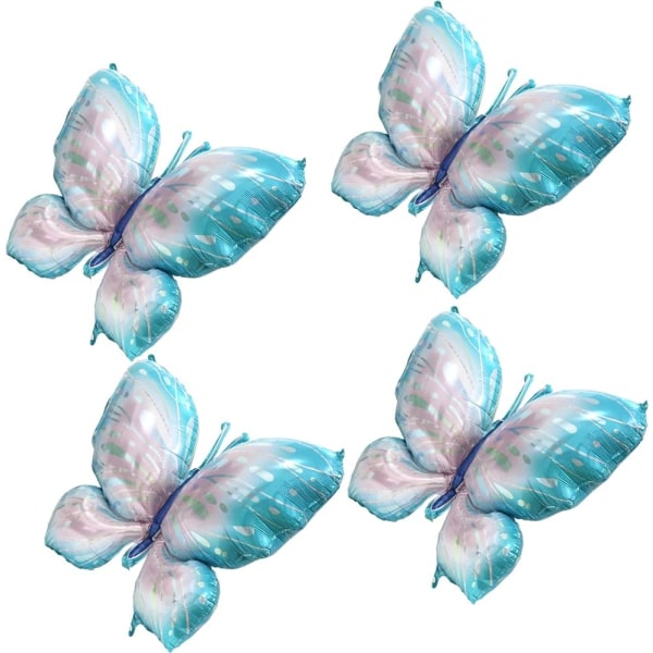4D 39'' jättefjärilsballonger Fairy Tale Butterfly Party Supplies, 4-pack Gradient Blå Rosa Metallic Butterfly Mylar Folie Ballonger Dekorationer