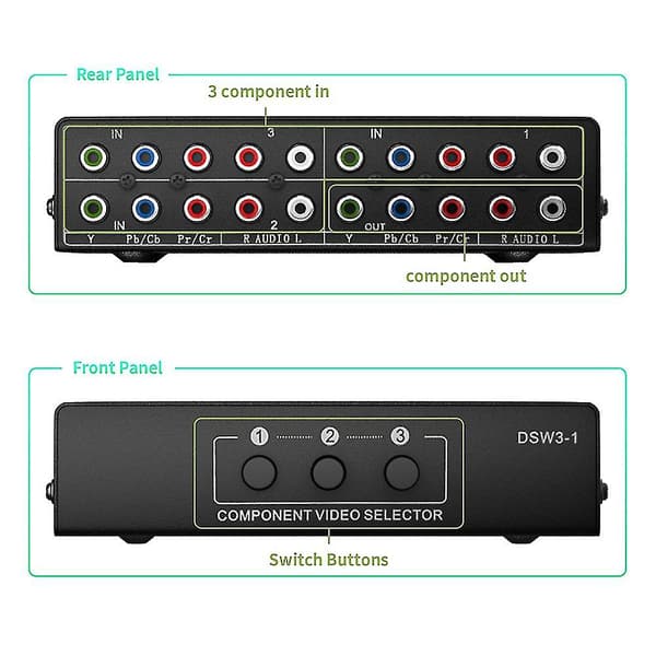 3-vejs RGB Komponent AV Switch Video Lydvælger 3 ind 1 ud Ypbpr Komponent RGB Switch Box F