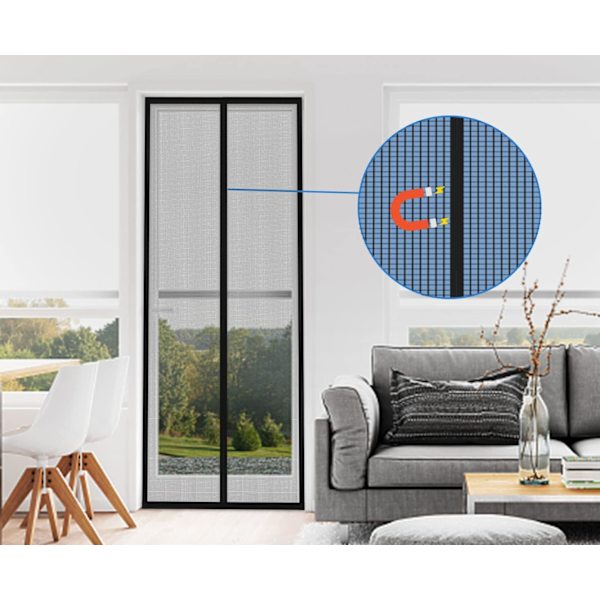 90×230cm Magnetisk Vindue Dør Myggenet, Flue Insekt Afvisende Gardin, Magnetisk Skydedør Myggenet, Sort