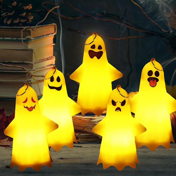Ghost Halloween -koristevalot: 5 LED-haamuvaloa, Halloween-koristeet, Halloween-valoketju, sopii sisä- ja ulkokoristeluun