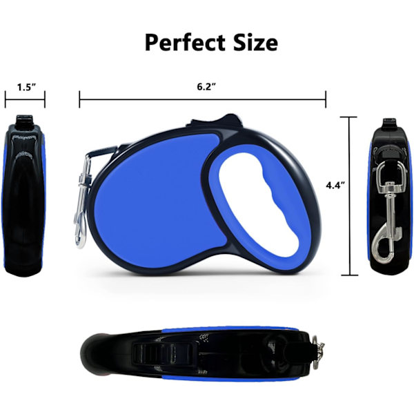 Indtrækkelig hundeline, 16 fod [Stærk nylonrem] 360° Tangle-Free til små og mellemstore hunde op til 30 pund, Enhåndsbremse, Pause, Lås (Marineblå)