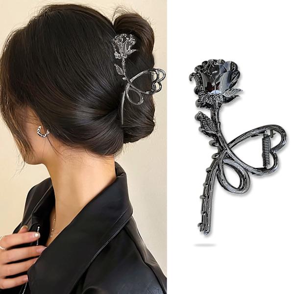 Blomsterhårklemme Metal Sliver Sort Rose Hårklo Klemmer Store Ingen Knik Hårkæbe Klemmer Hårstyling Modehår