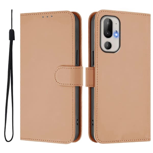 Skin Feeling Solid Color Leather Phone Case with Lanyard For HTC U24 Pro