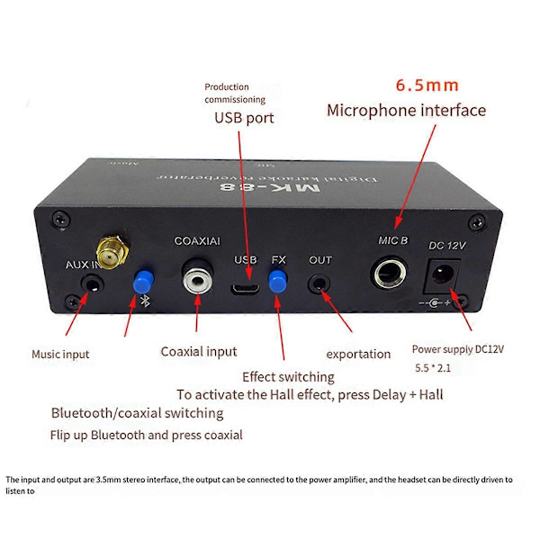 -88 6,5 mm Mikrofon Reverb Effekt Bluetooth Koaksial Dekoder Stereo Forforstærker Lydforstærker Mikserpult