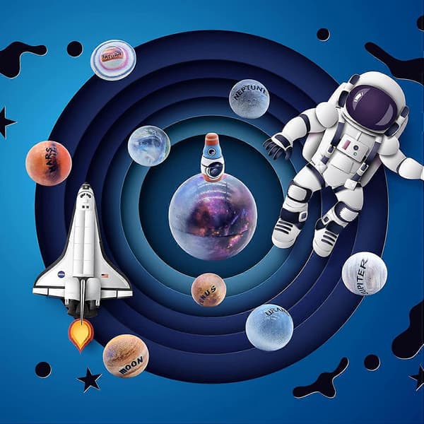 Solsystemmodel Universum Læresæt med 8 Planeter Solsystemlegetøj til Børn, Raket Sol Måne Astronaut Model Eksamen Gave