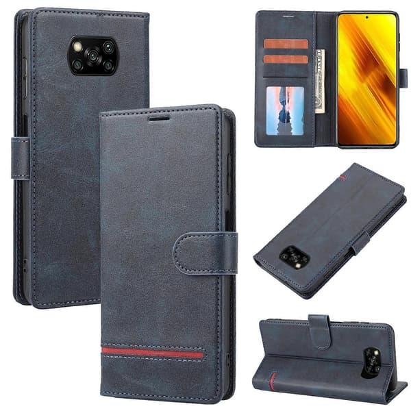 Klassisk læderpung-etui til Xiaomi Poco X3 NFC (Blå)