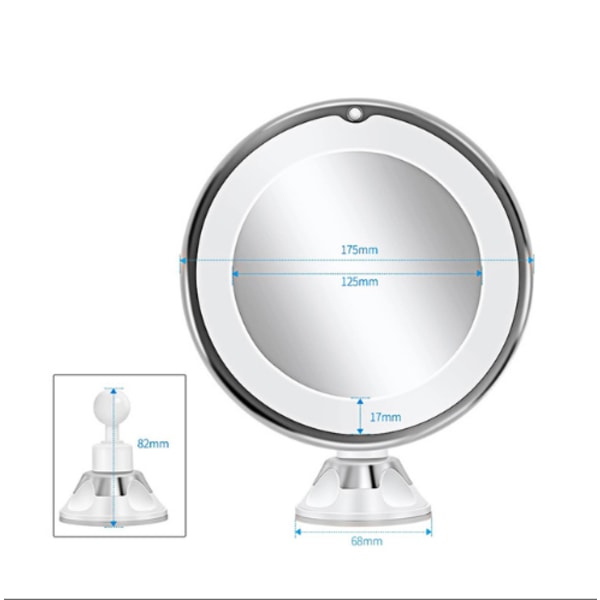 Sminkspegel 10x förstoring LED-upplyst sminkspegel 360° vridbar med integrerad sugkoppsrakspegel