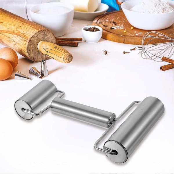 Kjevle i rustfritt stål, non-stick, dobbeltsidig deigruller for baking av bakverk, pizza og kjeks