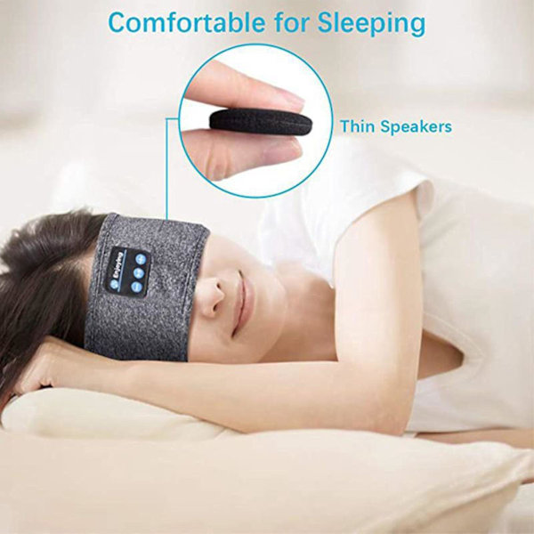Sovehodetelefoner Sportshodebånd med trådløs Bluetooth-øretelefon og øyemaske for musikk, treningsstudio, reise, yoga - Svart Gray