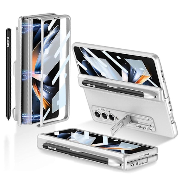 Skal för Galaxy Z Fold 4 - S Pen-hållare, Inbyggt skärmskydd & Magnetiskt gångjärnsskydd silver