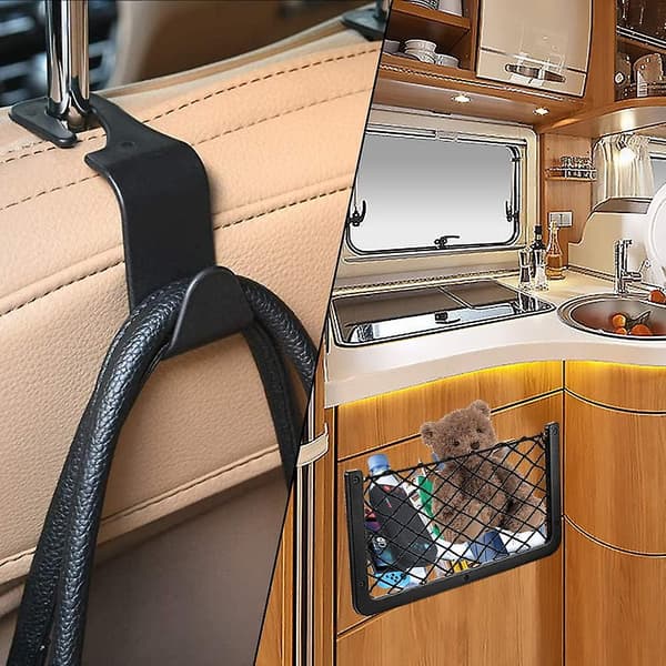 RV Storage Net, 4-Pack Cargo Net Car Storage Net RV Van Storage Solutions with Plastic Frame Elastic Mesh Bag Organizer Pocket (36 * with 2 Hooks