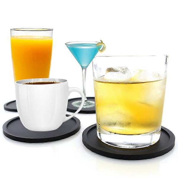 BPA-fri Silikone Coasters, Sæt med 8 Coasters - Runde, Sorte 10cm