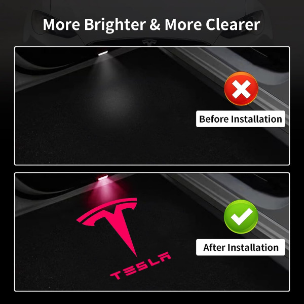 4st Tesla Puddle Lights Bildörrslogotyp Projektorlampor, Ultra-Light Never Fade Välkommen med hjälp av Step Lights med verktyg, Plug & Play (röd)