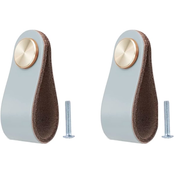 Set med 2 läderhandtag för möbler, skåpdörrknopp, läderhandtag för lådor, vintage möbelhandtag för skåp, byrå, kök, badrum
