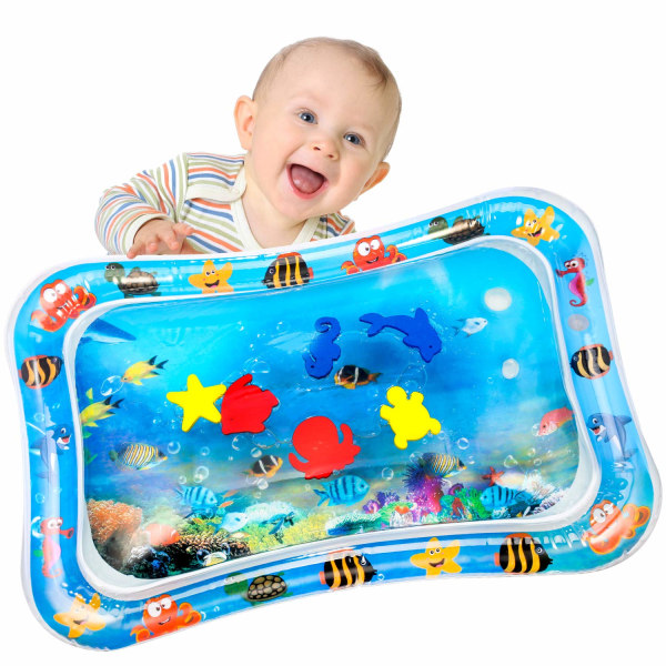 Water mat baby, baby toys 3 6 9 months Inflatable water play mat baby with movable swimming elements