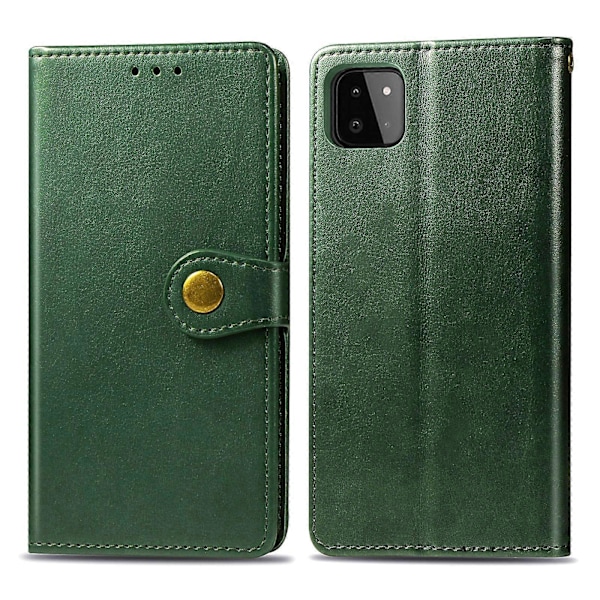 For Samsung Galaxy A22 4G Solid Farge Lær Spenne Telefondeksel med Lanyard & Fotoramme & Kortspor & Lommebok & Stativfunksjon Green