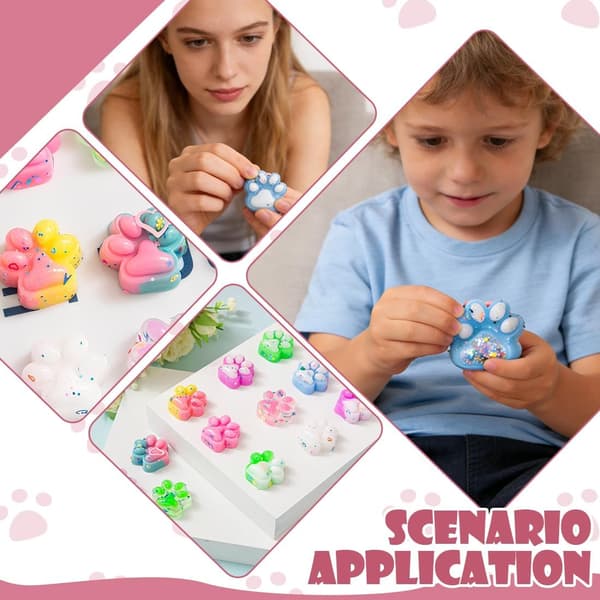 10 stk. mini squishy kattepotedesign, blødt sensorisk legetøj, anti-stress legetøj til børn og voksne, tilfældig farve (3 cm)