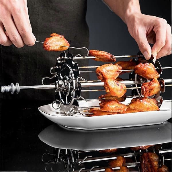 BBQ Rotisserie Spyd 20 cm Rustfrit Stål Kebab Maker 360° Roterende Udendørs Madlavningssæt