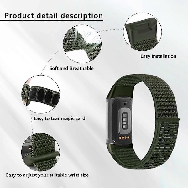 KALEBOL KLB-NLHH-001 Nylon Armband för Fitbit Charge 5/6 med Loop-fäste Style H