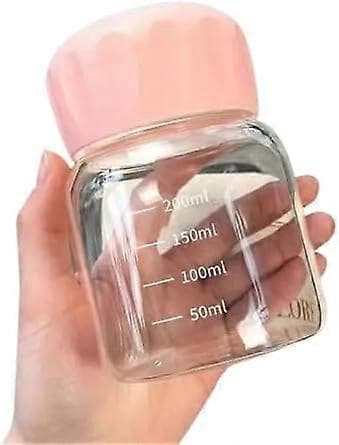 Glasmålebæger 200 ml med lækagesikkert drejelåg, klare markeringer, holdbart glas, lyserød