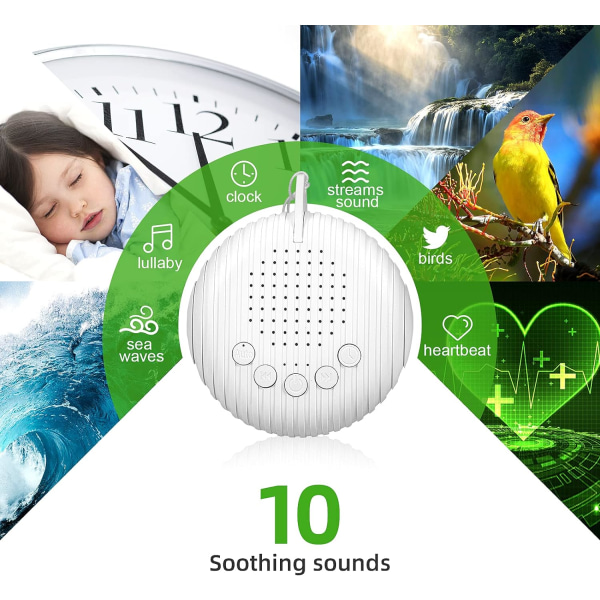 White noise machine, portable sound machine for baby and adult sleep, with 10 soothing sounds and timer