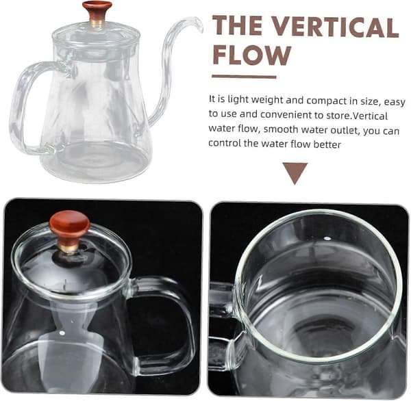 Kaffekande i glas med svansehals til præcis flowkontrol og hjemmebrygning