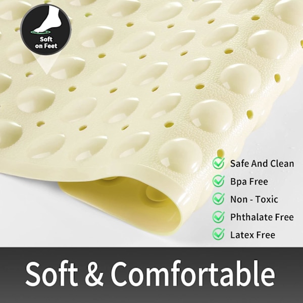 Dusjbadematte sklisikker, 21x21 tommer, myk firkantet badematte for badekar med sugekopper og dreneringshull, stallgulvmatter for bad, beige