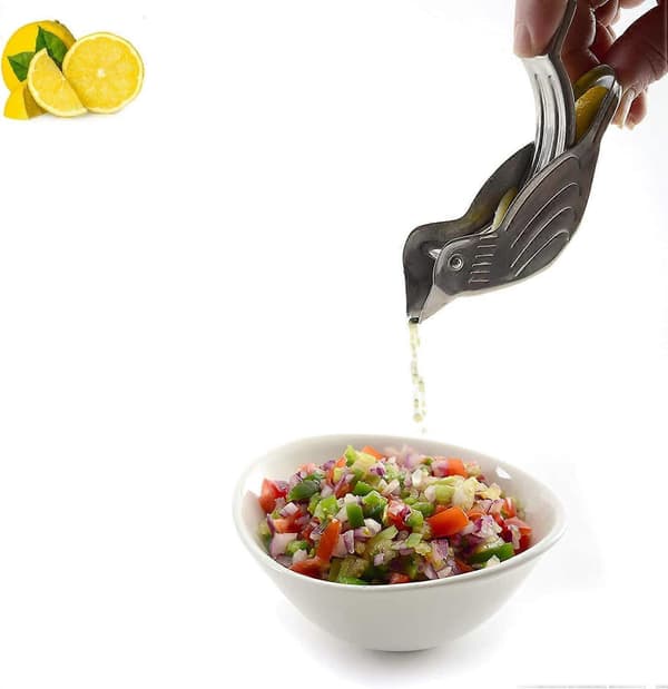 Citronpresser i rustfrit stål i fugleform, manuel citruspresser til citron og lime, 2 stk. sølv