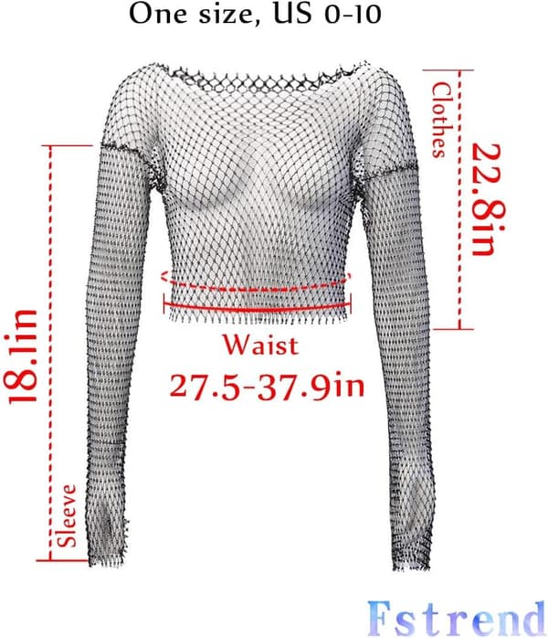 Kvinders Mesh Body Chains Rhinestone Langærmet Gennemsigtig Top