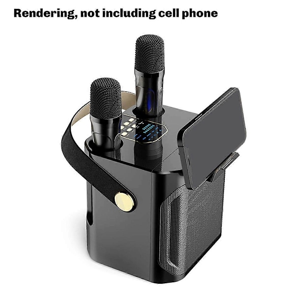 Högpresterande Karaoke Bluetooth-högtalare Bärbar 360° Stereo Surround Trådlös Subwoofer med Dubbla Mikrofoner Svart