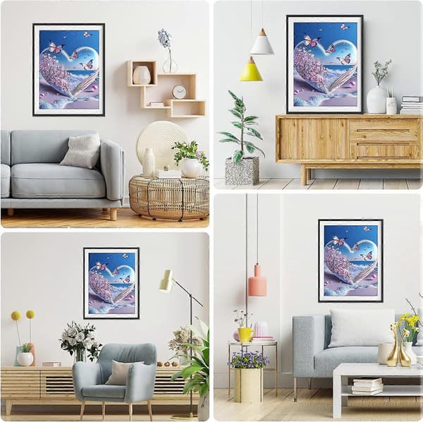 (Strand sommerfugl hjerte 30 x 40 cm) Komplet 5D diamantmaleri sæt til voksne - Komplet diamantperlemaleri sæt