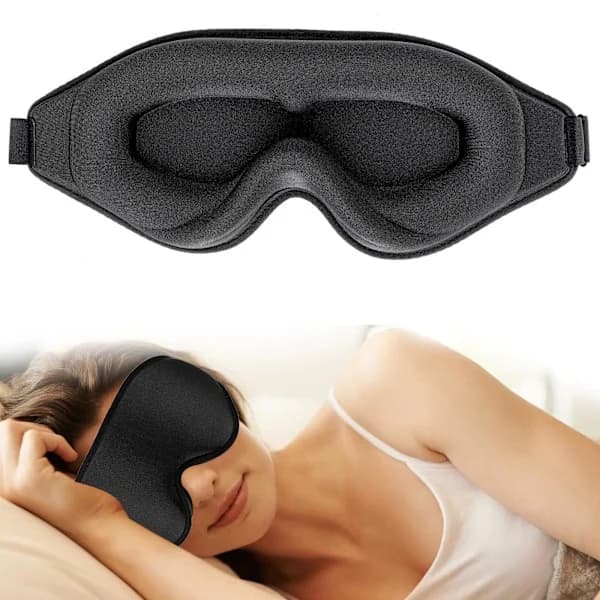 Silk Sleep Mask, 3D Deep Sleep Mask, Comfortable and Adjustable Cute Blackout Mask, Unisex, Black.