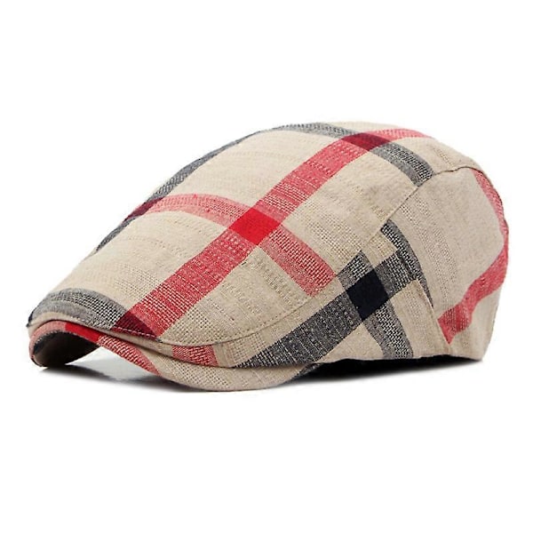 Herre Justerbar Farverig Stribet Plaid Ivy Newsboy Cabbie Gatsby Golf Cap Flad Bomuldshat Tynd Cap 55cm-59cm sort