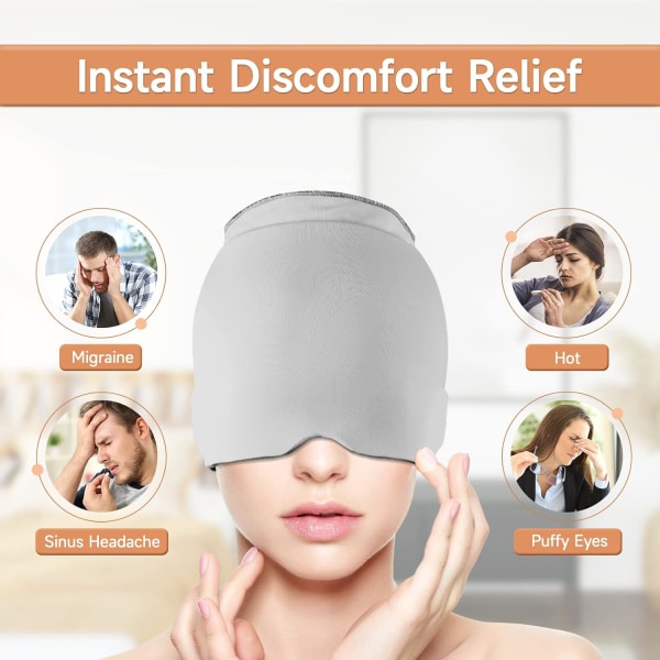 Isförpackningar för skador Återanvändbar cap, bärbar komprimerad terapihatt för huvudvärk för migrän (grå)