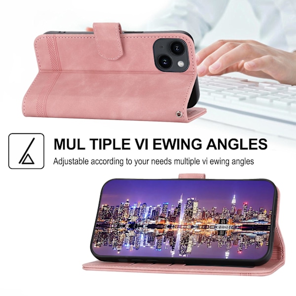 iPhone 14 -kotelo, nahkainen lompakkokotelo hihnalla Pink iPhone 14