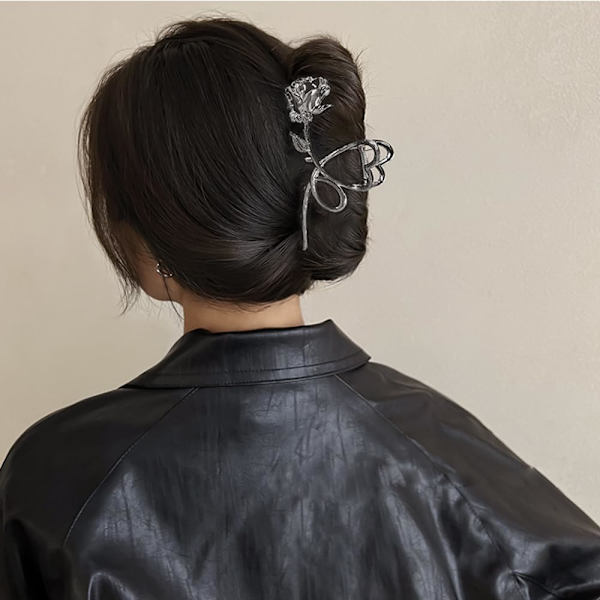 Blomsterhårklemme Metal Sliver Sort Rose Hårklo Klemmer Store Ingen Knik Hårkæbe Klemmer Hårstyling Modehår