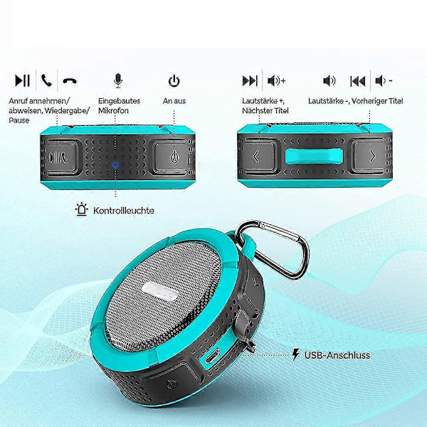 Vedenkestävä Bluetooth-kaiutin, Bluetooth-suihkukaiutin voimakkaalla stereolla, langaton Bluetooth-suihkukaiutin klipsillä ja imukupilla, pieni kannettava langaton