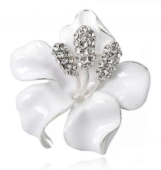Broche til kvinder Blomsterbroche med skabt krystal hvid