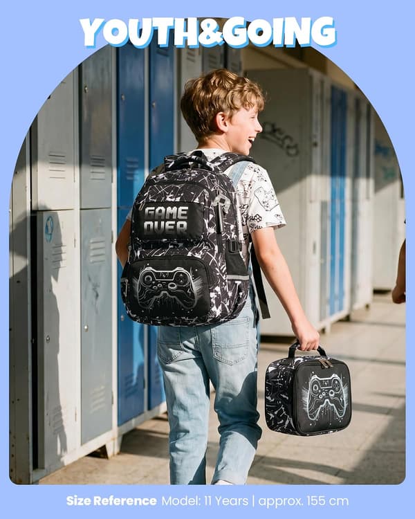 School Backpack Boys 8-12 Years 3-Piece Waterproof Modern Set Durable, Blue | 3-Piece Reflective Lightweight Ergonomic Blue Day Backpack Multi-Pocket Spacious svart