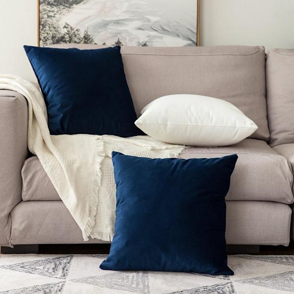 2 Pudebetræk Fløjl Dekorative Sofa Pudebetræk Super Glat Blød Komfortabel Dekoration Hjem Stue Soveværelse til Sofa 50X50CM Mørkeblå