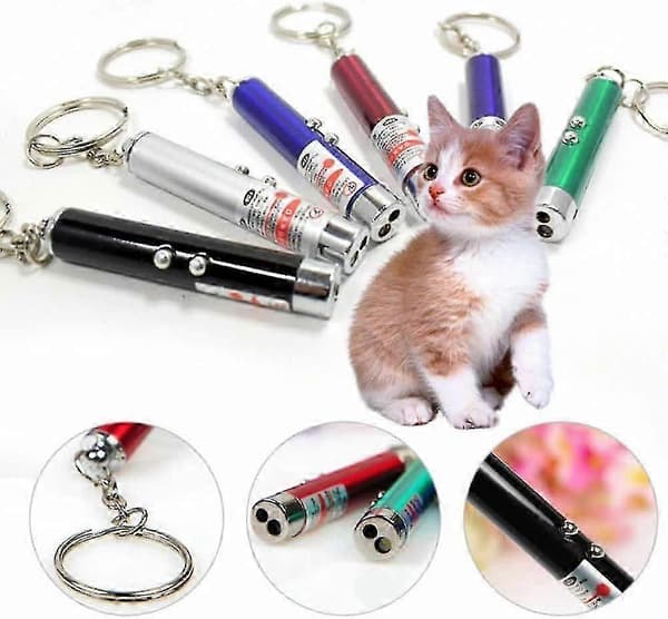 25-26 6 STK Kattelegetøj Laserpointer Mini Nøglering Laserpointer LED Lommelygte Hund Laserlegetøj Kæledyr