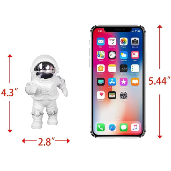 Hvit hylledekorasjon, borddekorasjon, søt mini-romfigur ornament (sølv/hvit liten astronautfigur)