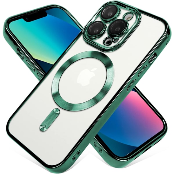 Kompatibelt iPhone 14 Pro Max-deksel med kameralinsebeskytter (kompatibelt med MagSafe) Anti-ripe støtsikkert - grønt