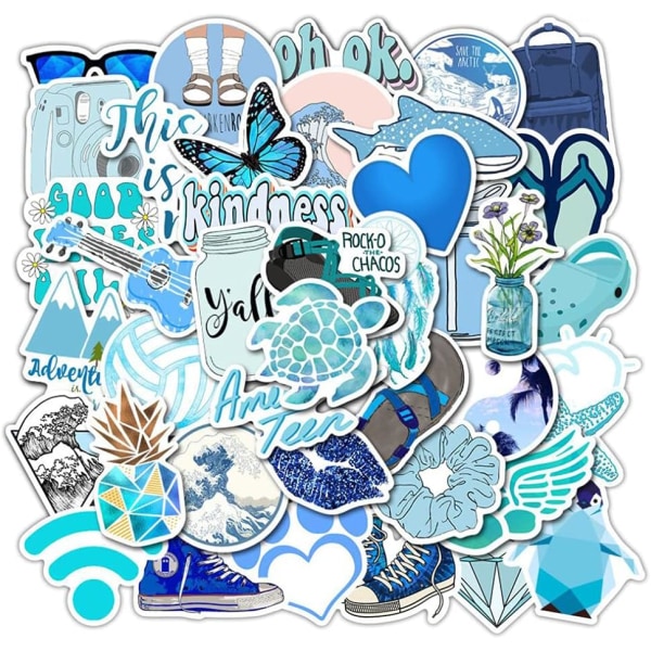 Flickans blå estetiska klistermärken Vattentäta söta klistermärken 50 st vattenflaska bärbara telefonklistermärken för tonåringar barn