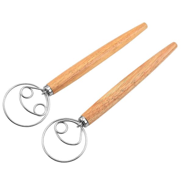 Deigvisp i rustfritt stål med ergonomisk eikehåndtak for brød- og bakverkblanding