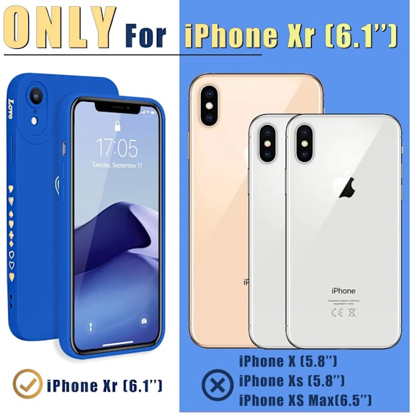 Kompatibel med iPhone Xr cover 6,1 tommer til kvinder og piger, sødt luksus kærlighedshjerte [blød anti-ridse fuld kamera -Blå