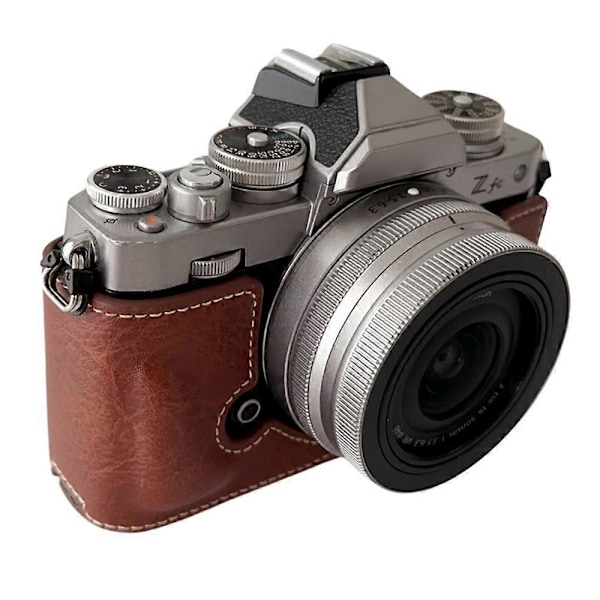 Type B Bunddæksel i PU-læder med bøffeltekstur til Nikon Z fc, halvt kamerahus med batteri Style B
