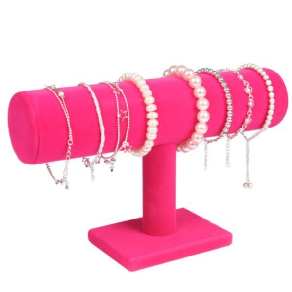 Armbåndsstativ, Urstativ, Fløyelsarmbåndsdisplay, T-formet Displayholder for Smykker Armbånd Ur Display Rose red